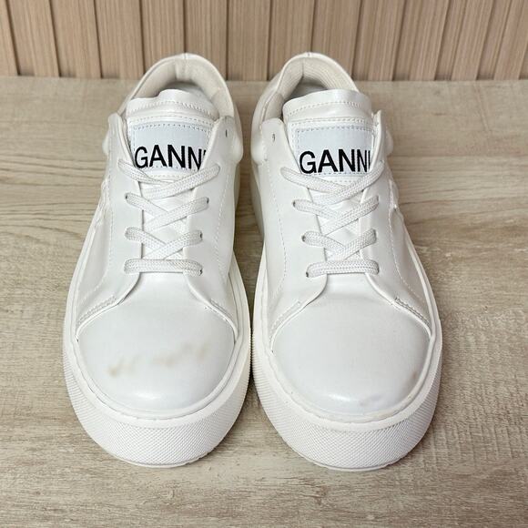 GANNI Women's Logo-Patch Low-Top White Sneakers Size IT 37/ 7 US - Picture 2 of 16